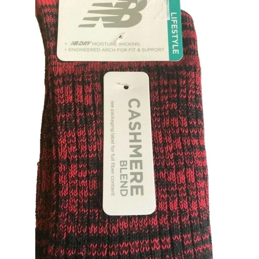 New Balance Lifestyle Cashmere Blend Mens Socks Size L 9-12.5 Black Red